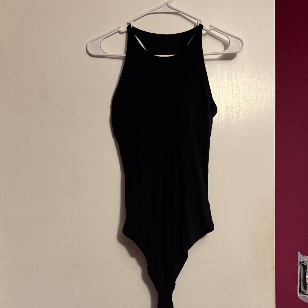 Black High Neck Sleeveless Bodysuit w Removable Cups!